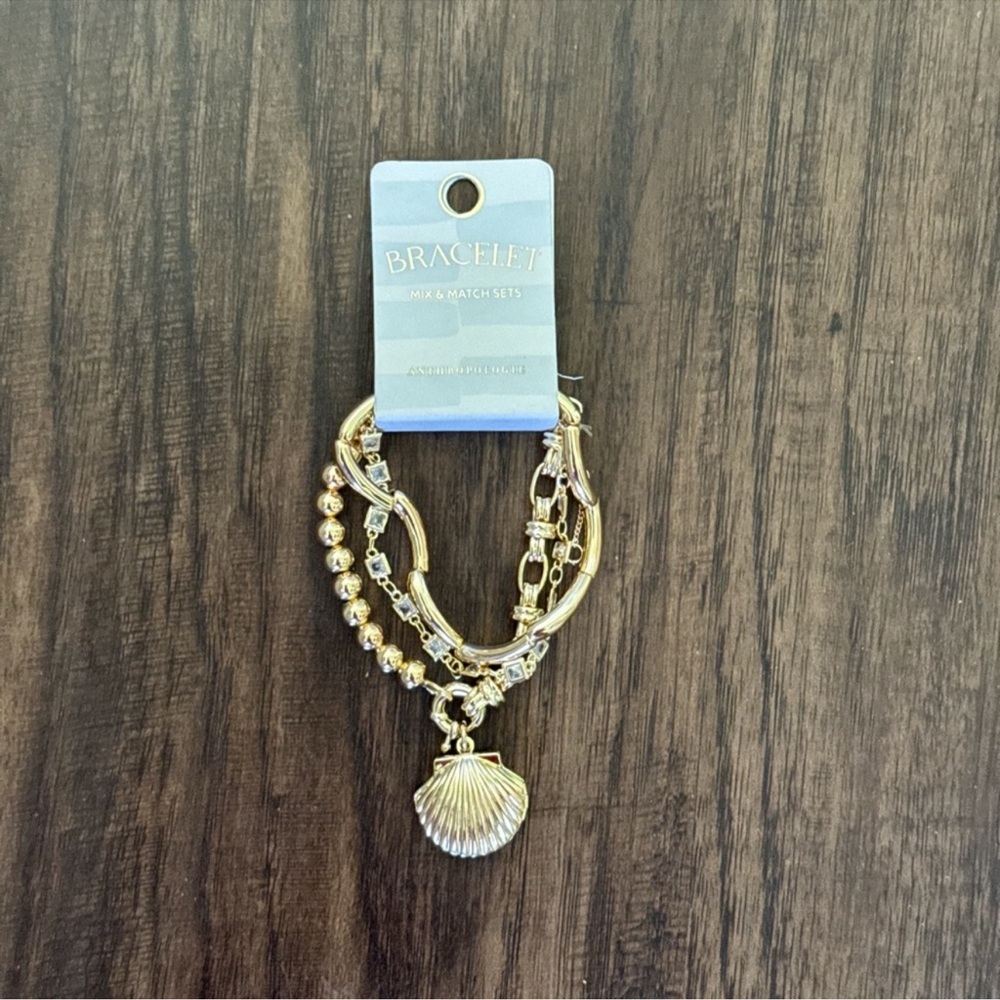 Anthropologie Gold Bracelet Set with Shell Charm - Picture 1 of 11